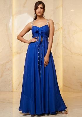 Blue Embroidered Handwork Fusion Set