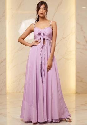 Lilac Embroidered Handwork Fusion Set