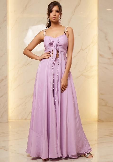 Lilac Embroidered Handwork Fusion Set