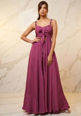 Mauve Embroidered Handwork Fusion Set