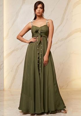 Olive Embroidered Handwork Fusion Set