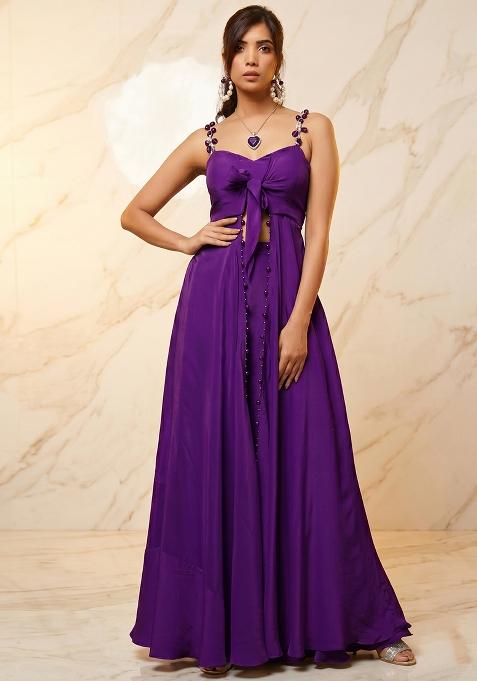 Purple Embroidered Handwork Fusion Set