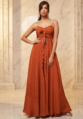 Rust Embroidered Handwork Fusion Set