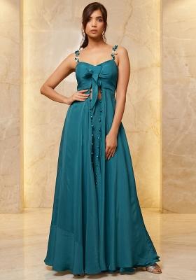 Teal Embroidered Handwork Fusion Set