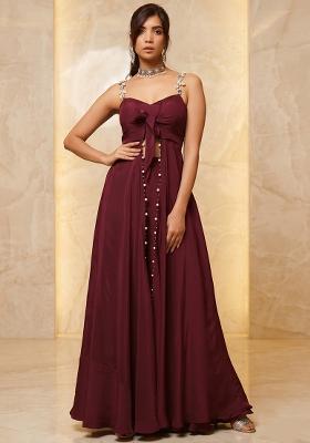 Wine Embroidered Handwork Fusion Set