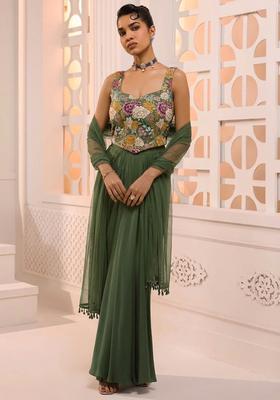 Green Printed Crepe Fusion Set
