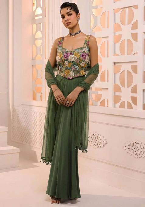 Green Printed Crepe Fusion Set