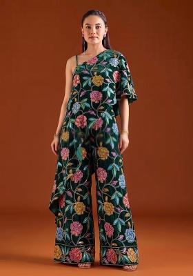 Dark Green Printed Crepe Fusion Set