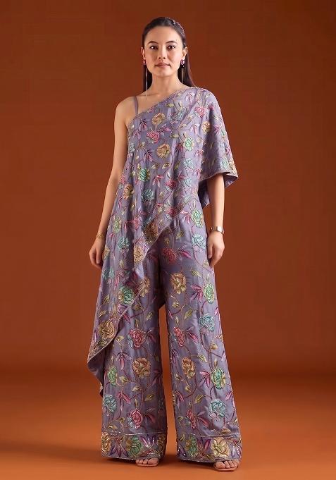 Dusty Purple Printed Crepe Fusion Set