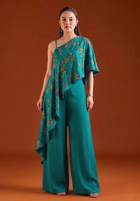 Dark Teal Embroidered Tissue Fusion Set
