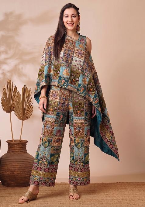 Multicolor Printed Crepe Fusion Set