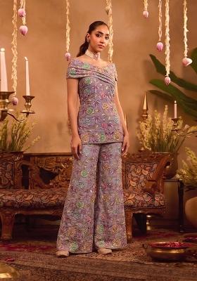 Dusty Purple Printed Crepe Fusion Set