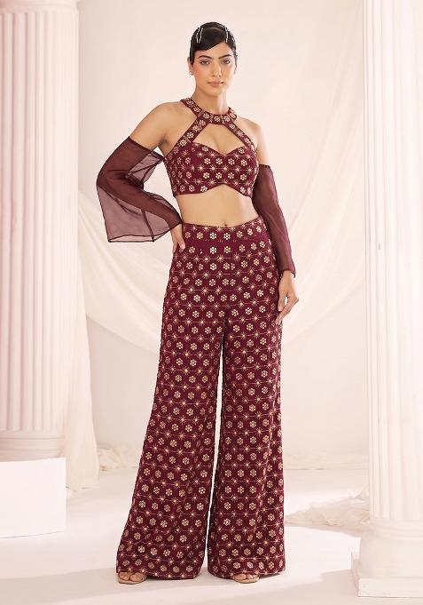 Brown Sequin Georgette Fusion Set