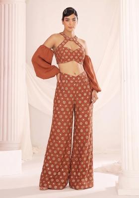 Light Brown Sequin Georgette Fusion Set