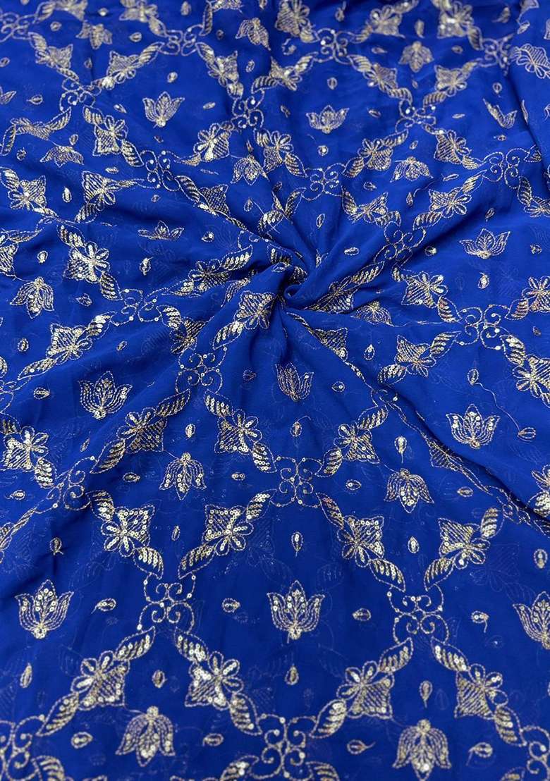 Dark Blue Georgette Fusion Set with Embroidered for Diwali | Wedding & Festive Wear - Indya
