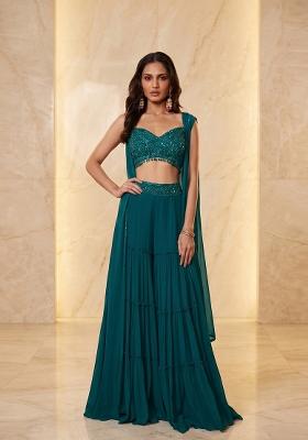 Teal Embroidered Handwork Fusion Set