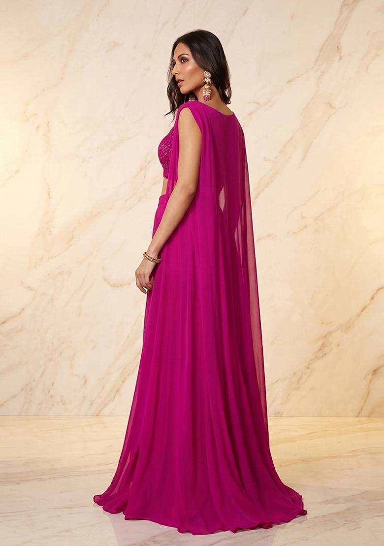 Pink Embroidered Handwork Fusion Set - Indya