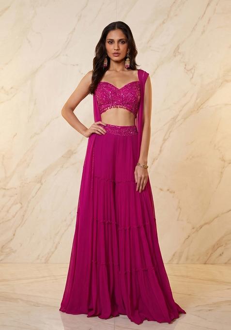 Pink Embroidered Handwork Fusion Set