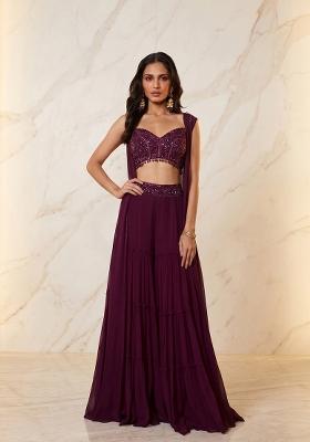 Wine Embroidered Handwork Fusion Set