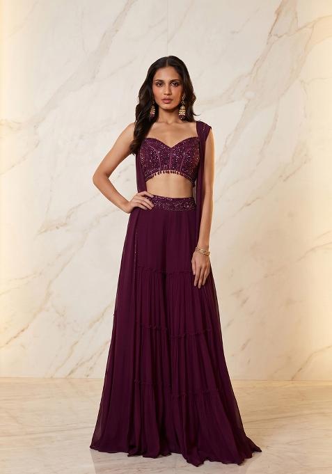 Wine Embroidered Handwork Fusion Set