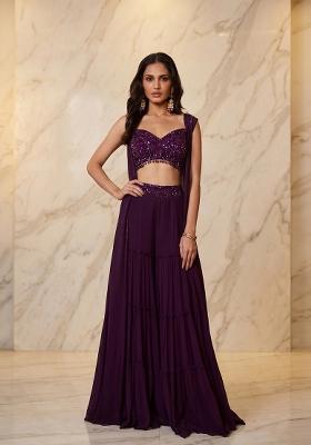Deep Wine Embroidered Handwork Fusion Set