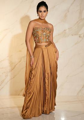Beige Embroidered Handwork Fusion Set