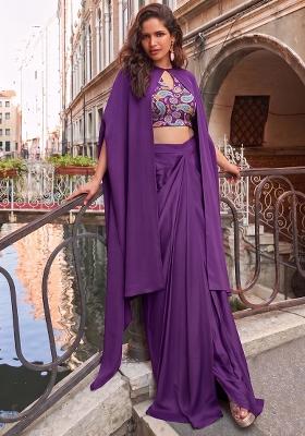 Purple Printed Crepe Fusion Set