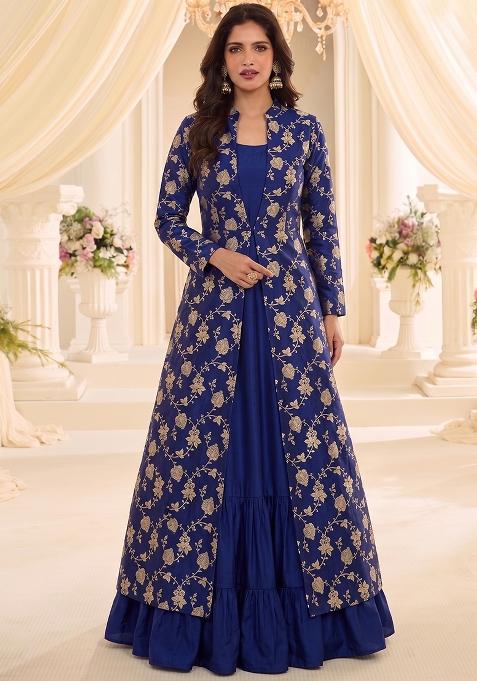 Navy Blue Silk Anarkali