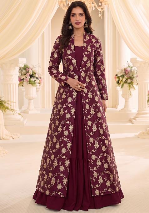 Maroon Silk Anarkali