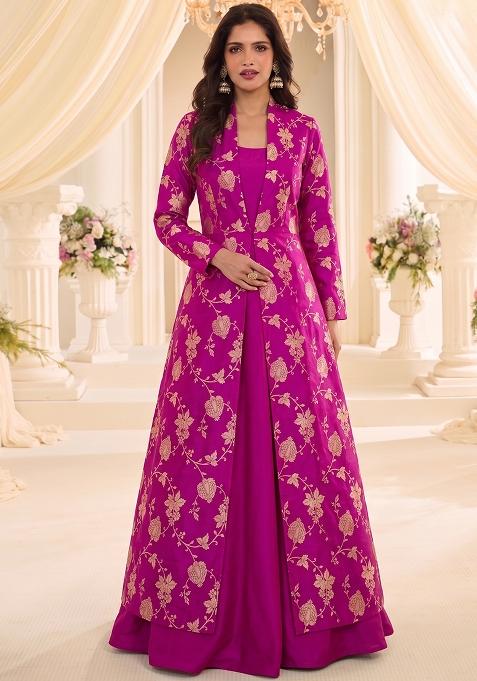 Rani Pink Silk Anarkali