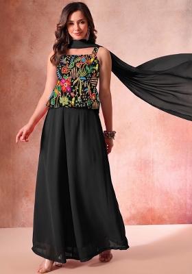 Black Printed Crepe Sharara Set