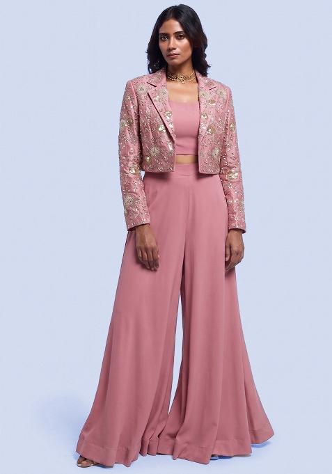 Light Pink Embroidered Georgette Fusion Set