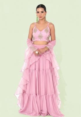 Light Pink Embroidered Organza Lehenga Set