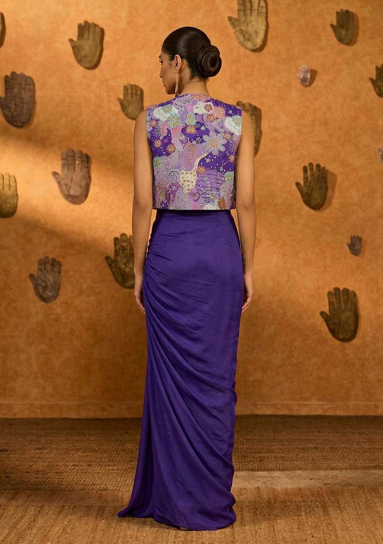 Violet Printed Crepe Fusion Set - Indya