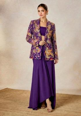 Violet Embroidered Crepe Fusion Set