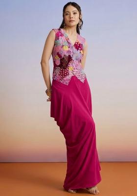 Rani Pink Printed Crepe Fusion Set