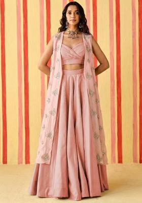 Light Pink Embroidered Organza Fusion Set