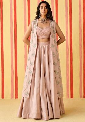 Soft Pink Embroidered Organza Fusion Set