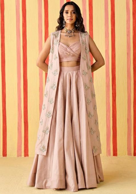 Soft Pink Embroidered Organza Fusion Set