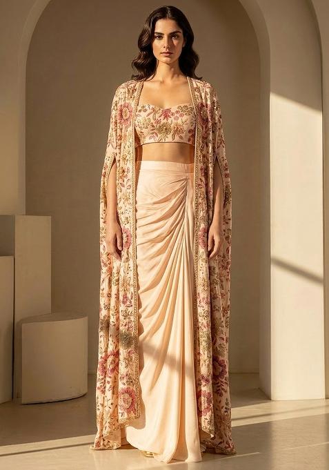Cream Printed Chinon Fusion Set