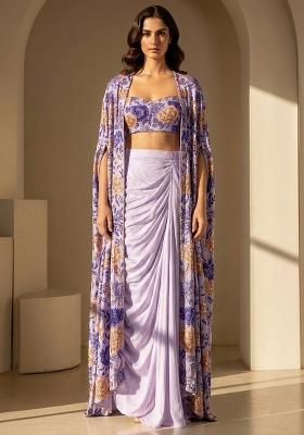 Lavender Printed Chinon Fusion Set