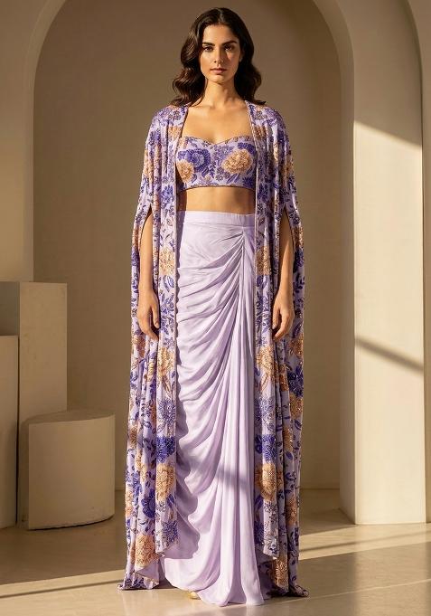Lavender Printed Chinon Fusion Set
