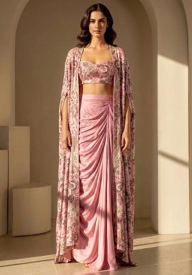Pink Printed Chinon Fusion Set