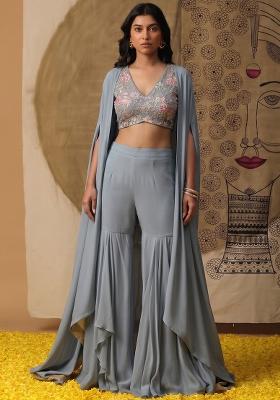 Pastel Blue Sequin Crepe Fusion Set