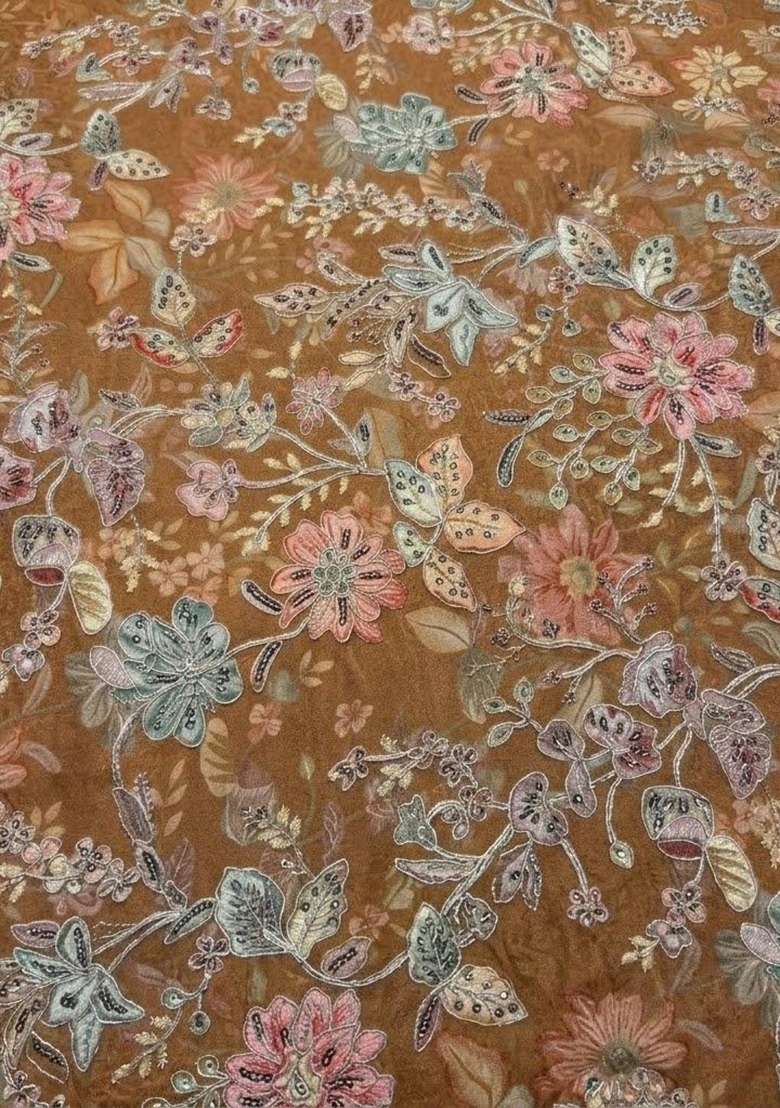 Rust Sequin Crepe Sharara Set - Indya
