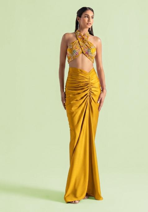 Mustard Embroidered Fusion Set