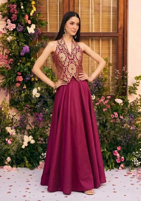 Magenta Brocade Lehenga Set