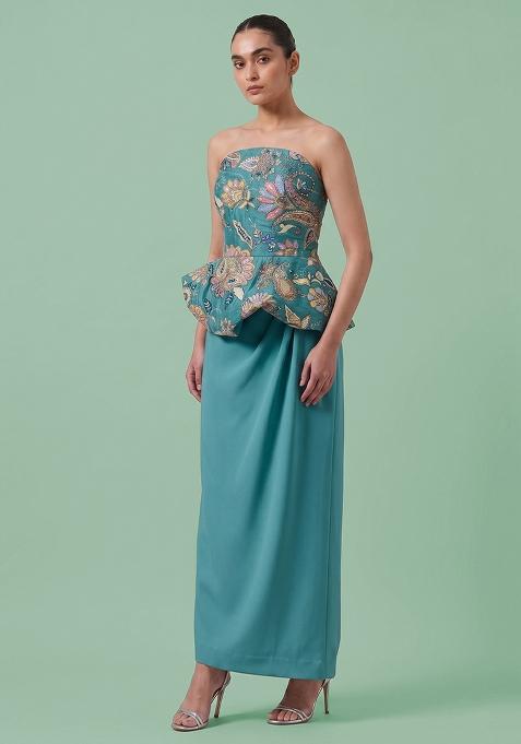 Blue Printed Crepe Fusion Set