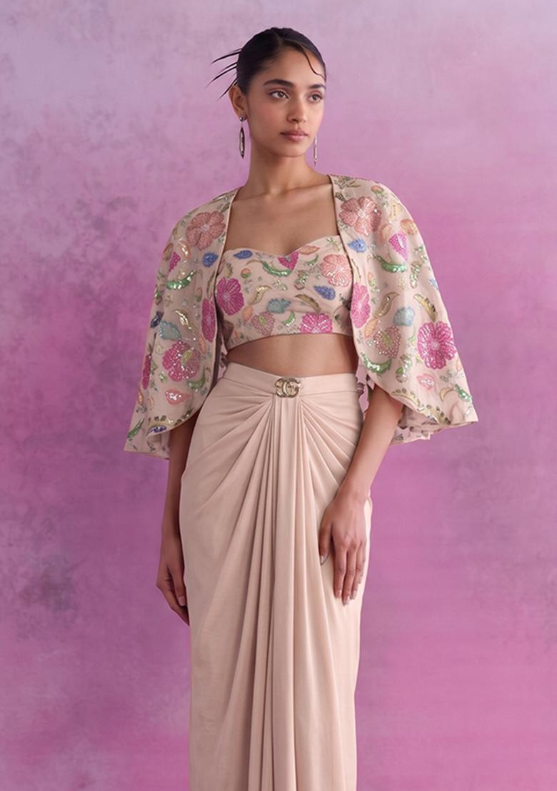 Peach Printed Fusion Set - Indya