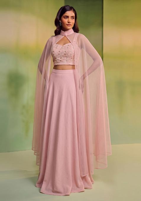 Pastel Pink Embroidered Lehenga Set